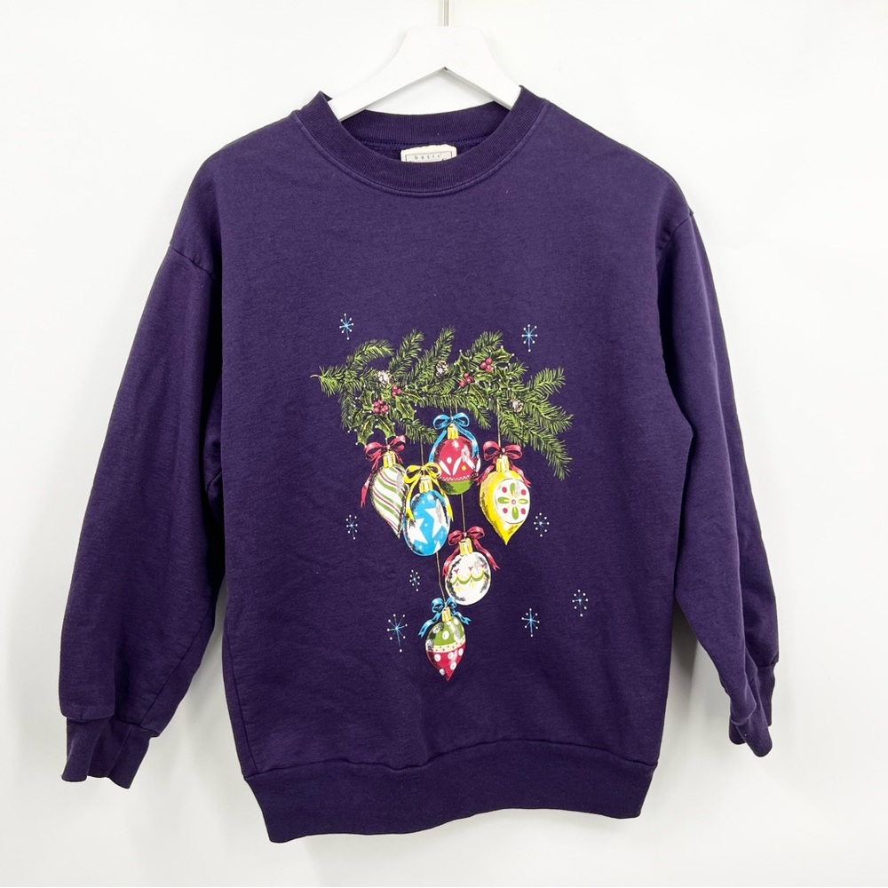 Vtg Basic Editions Christmas Ornaments Sweatshirt… - image 1